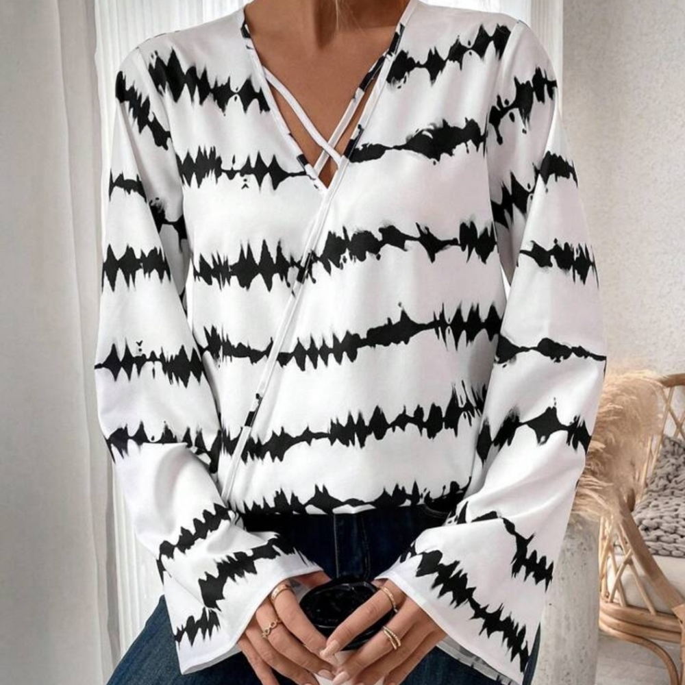 NWOT- Bell Sleeve Draped Front Tie-Dye Blouse